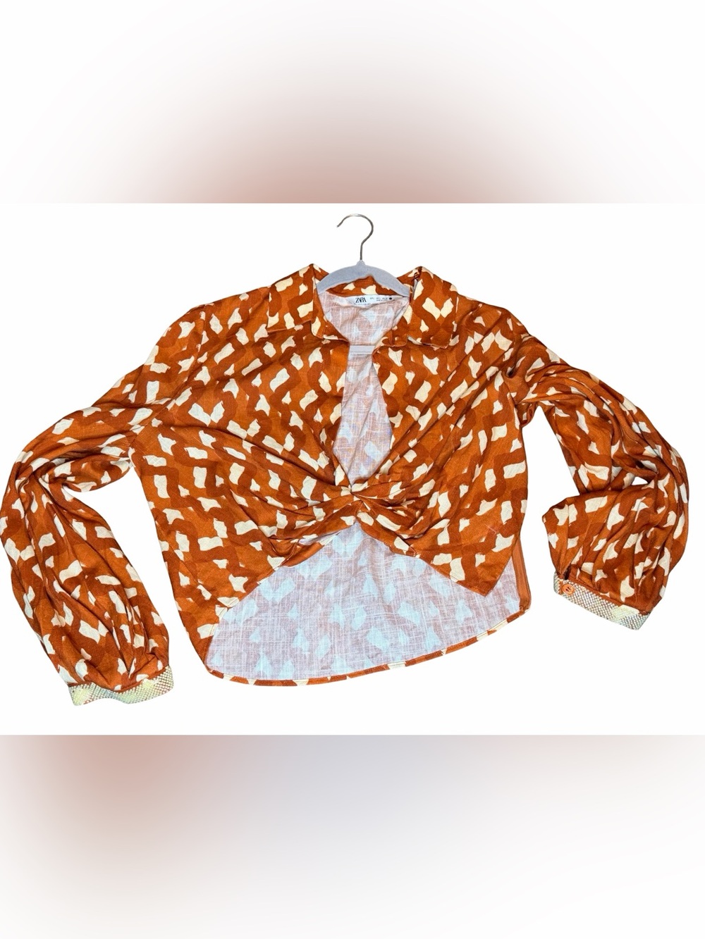 Zara Rust & Cream Twist-Front Blouse